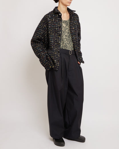 スパークルダークネイビーのオーバーサイズローカットツイードシャツ