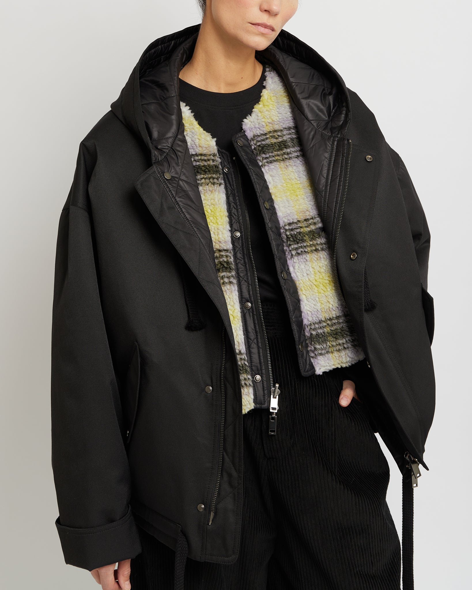 Black oversized hooded discount jacket