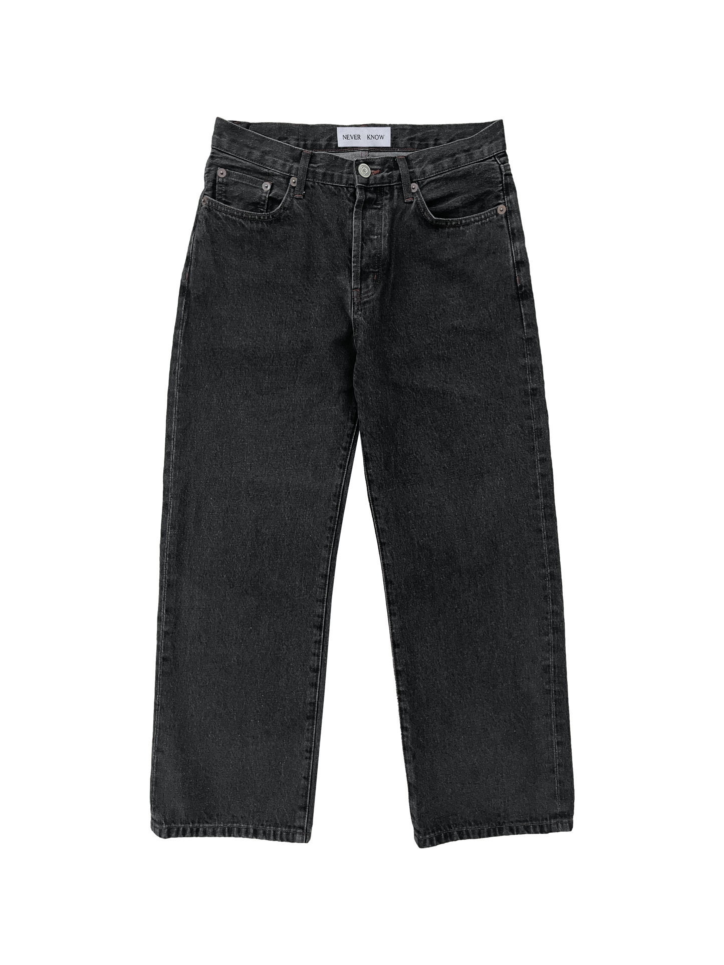 Dark grey washed 13 oz Japanese denim cropped jeans.