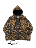 Leopard print oversized hooded jacket with quilted lining and insulation.