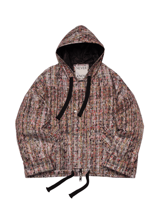 Trompe L'oeil Golden Tweed Oversized Hooded Jacket