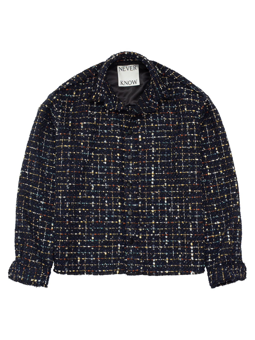 Sparkly Dark Navy Oversized Raw Cut Tweed Shirt