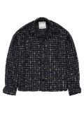 Sparkly Dark Navy Oversized Raw Cut Tweed Shirt