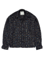 Sparkly Dark Navy Oversized Raw Cut Tweed Shirt