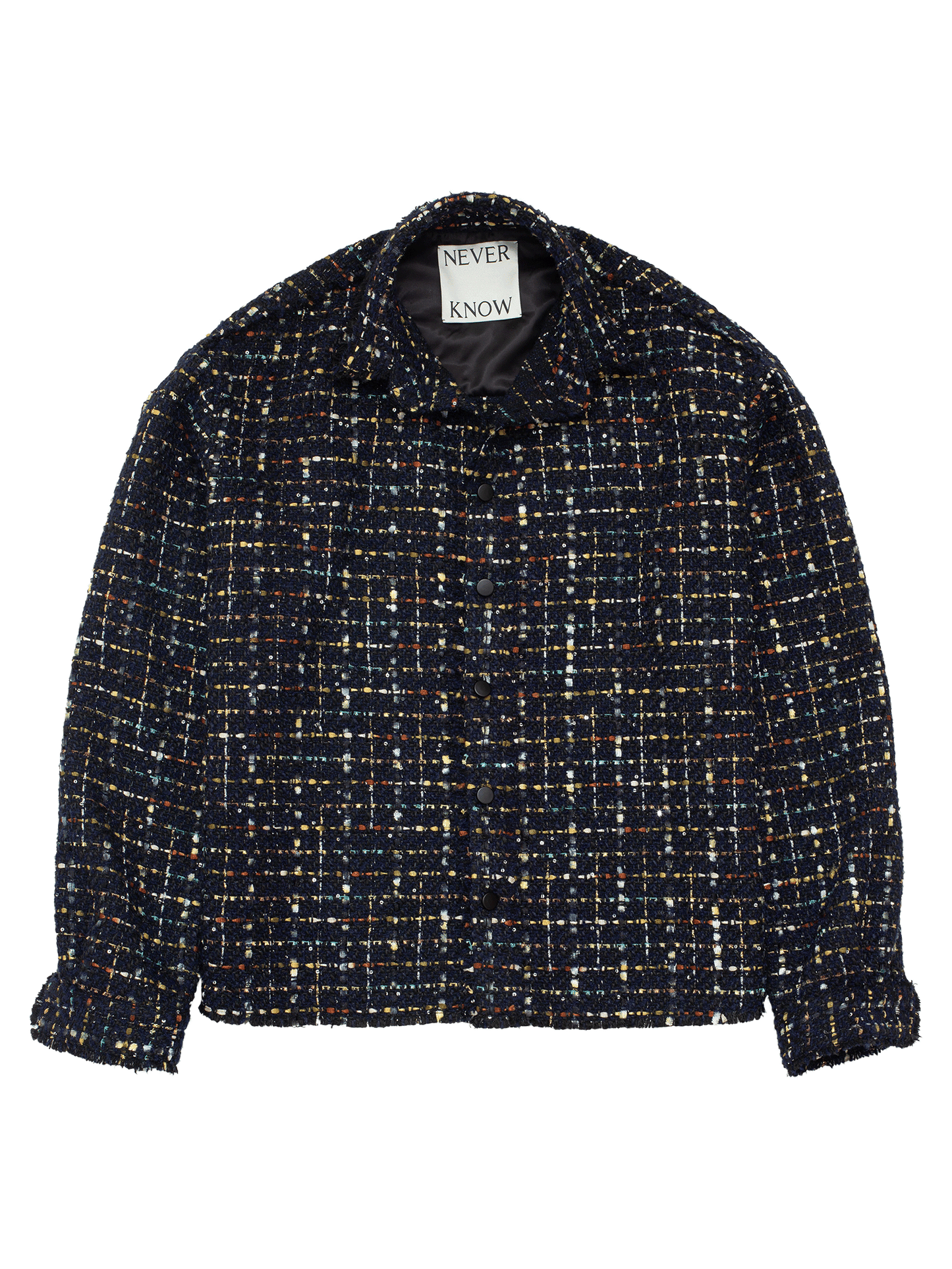 スパークルダークネイビーのオーバーサイズローカットツイードシャツ