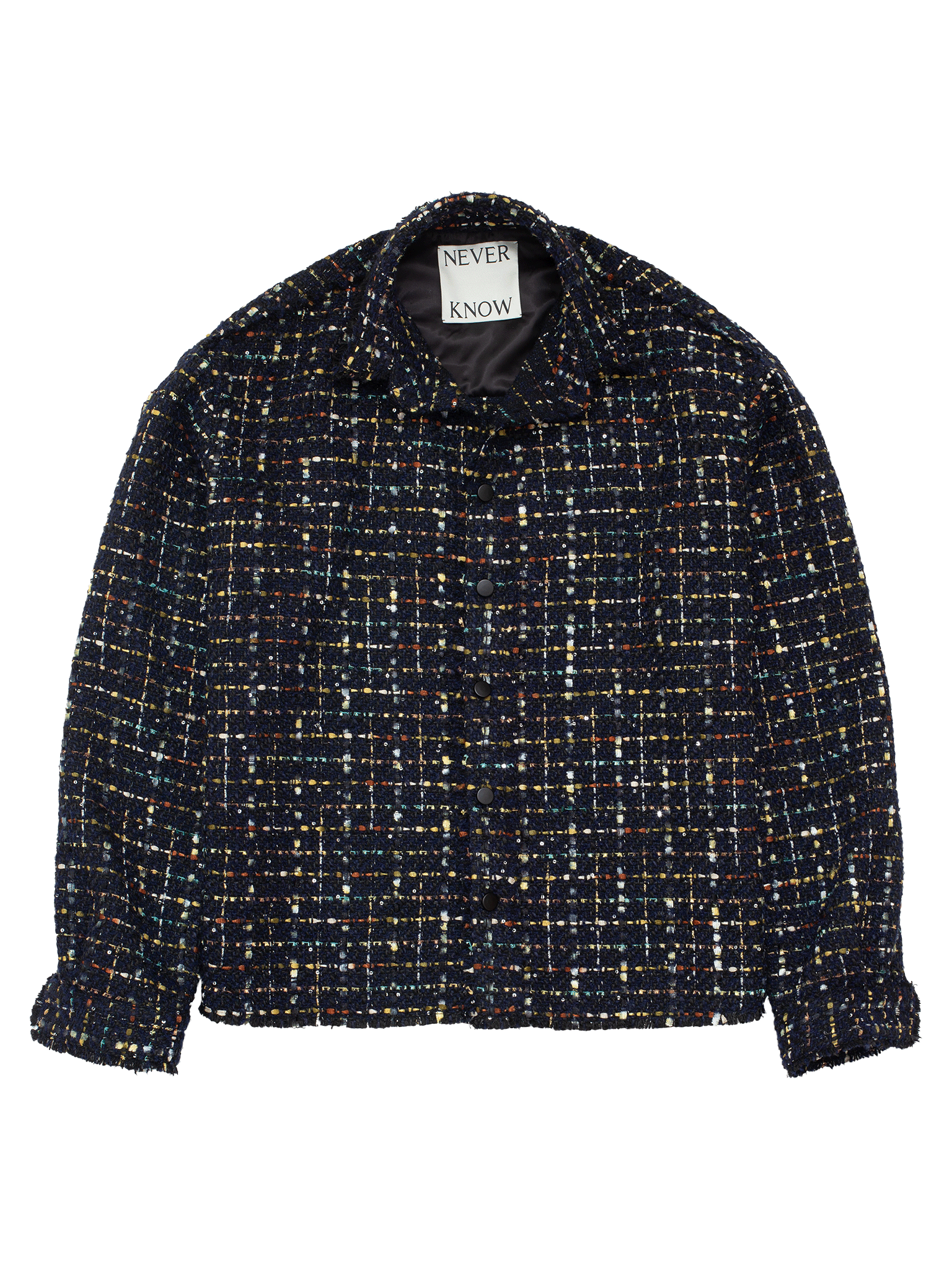 スパークルダークネイビーのオーバーサイズローカットツイードシャツ