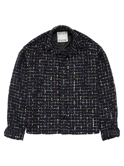 スパークルダークネイビーのオーバーサイズローカットツイードシャツ