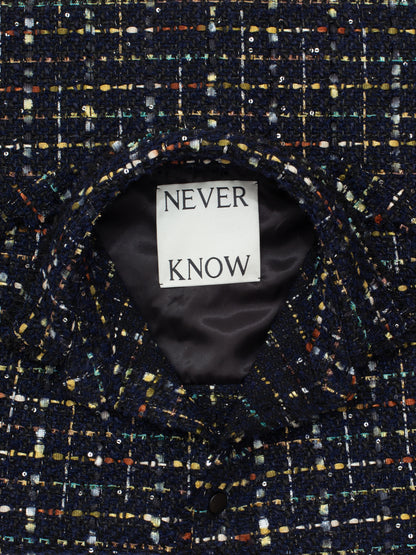 スパークルダークネイビーのオーバーサイズローカットツイードシャツ