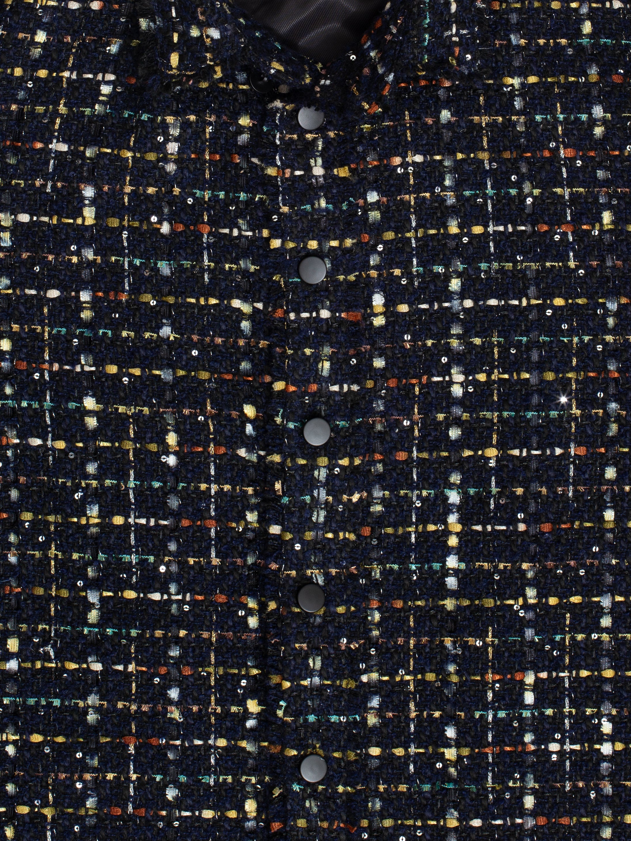 スパークルダークネイビーのオーバーサイズローカットツイードシャツ