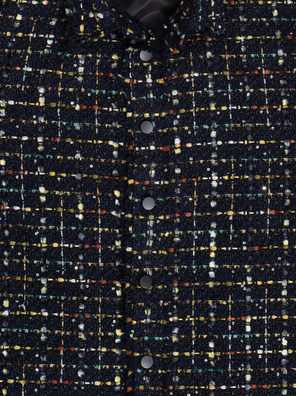 スパークルダークネイビーのオーバーサイズローカットツイードシャツ