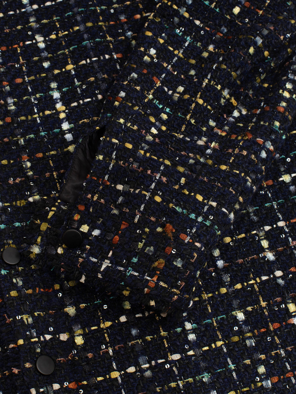 Sparkly Dark Navy Oversized Raw Cut Tweed Shirt
