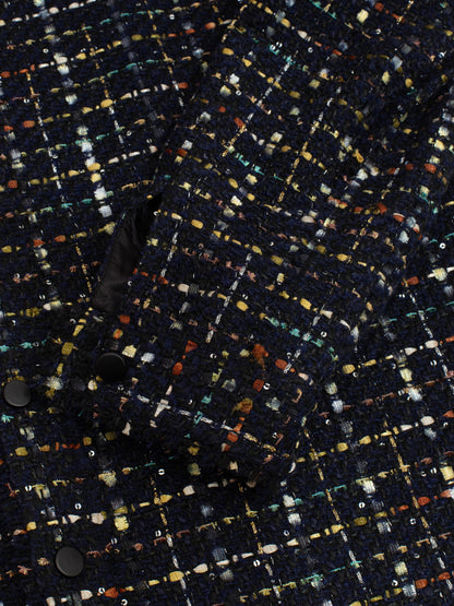 スパークルダークネイビーのオーバーサイズローカットツイードシャツ