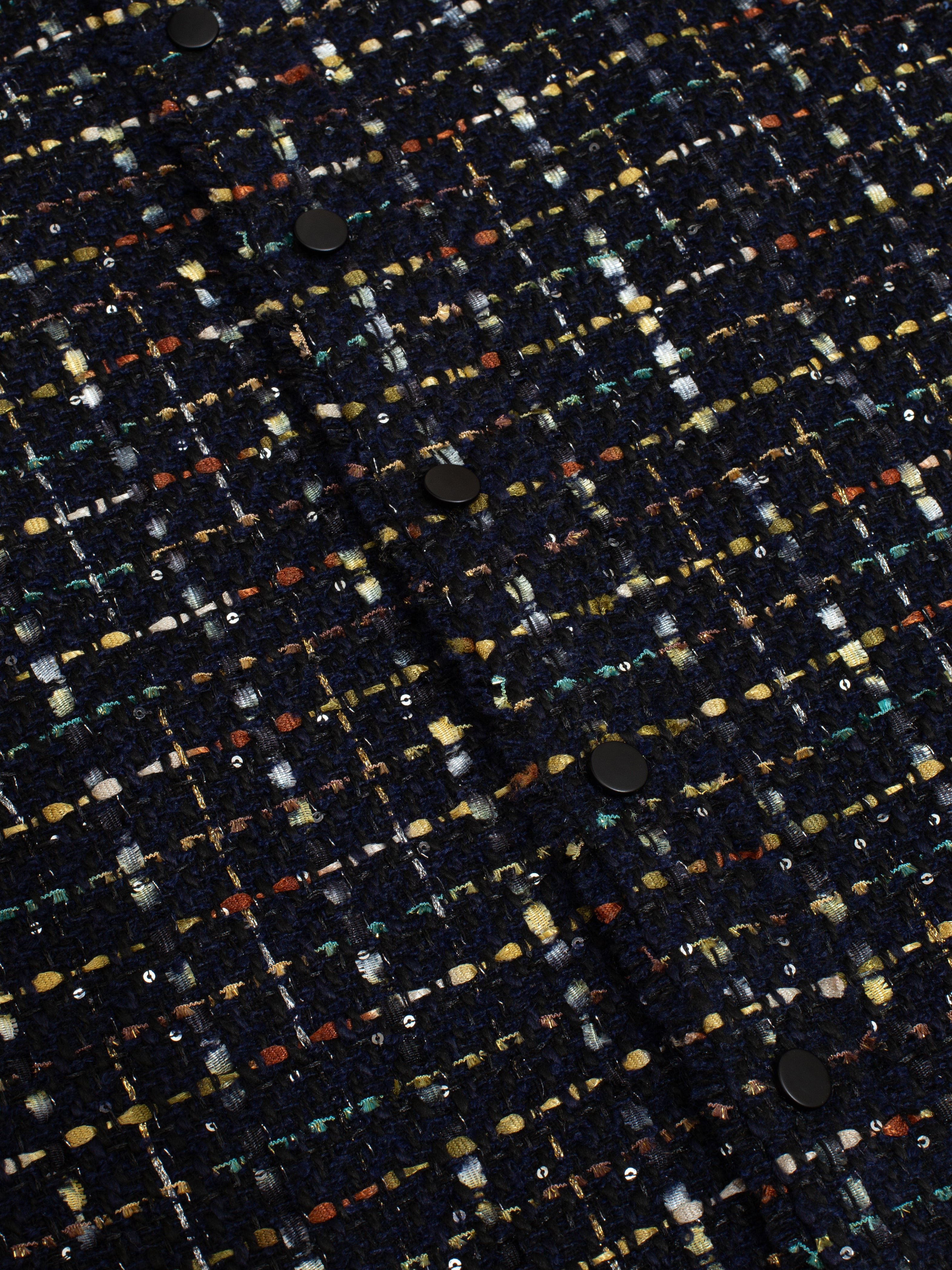 Sparkly Dark Navy Oversized Raw Cut Tweed Shirt