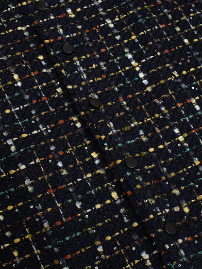 スパークルダークネイビーのオーバーサイズローカットツイードシャツ