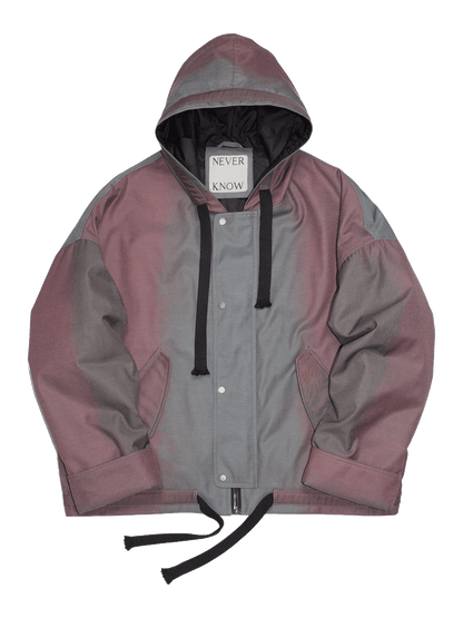 Brown and Green Abstract Oversized Hooded Jacket