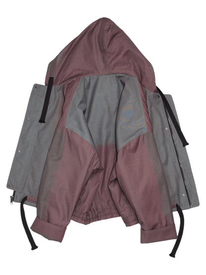 Brown and Green Abstract Oversized Hooded Jacket