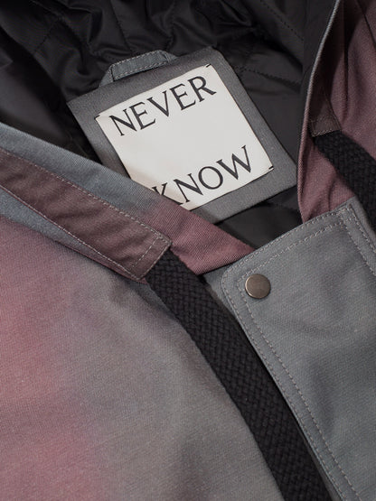 Brown and Green Abstract Oversized Hooded Jacket