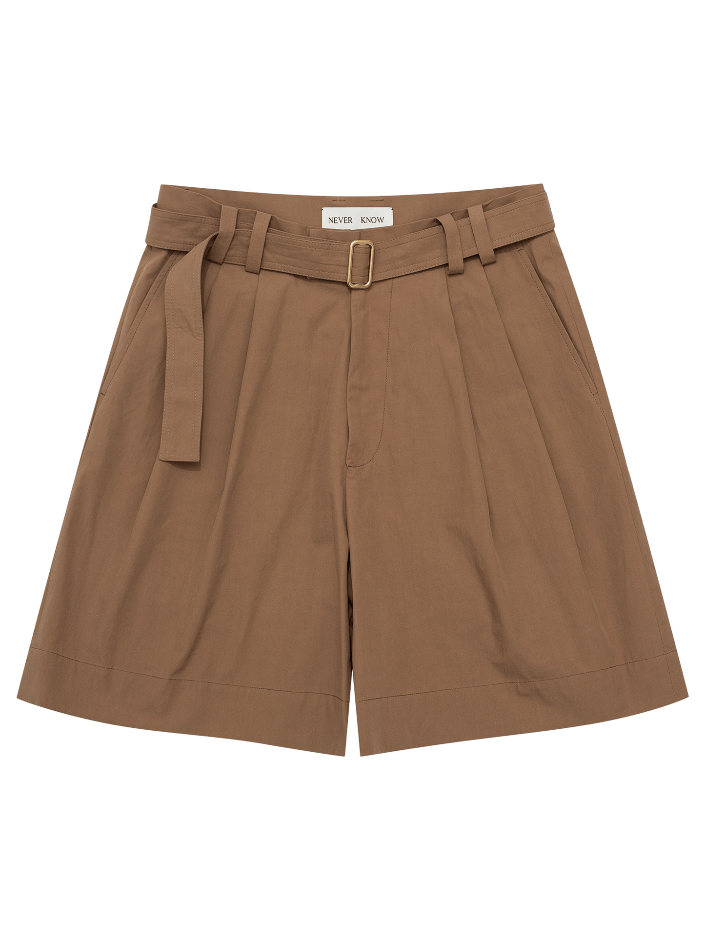 Caramel Belted Pleated Shorts