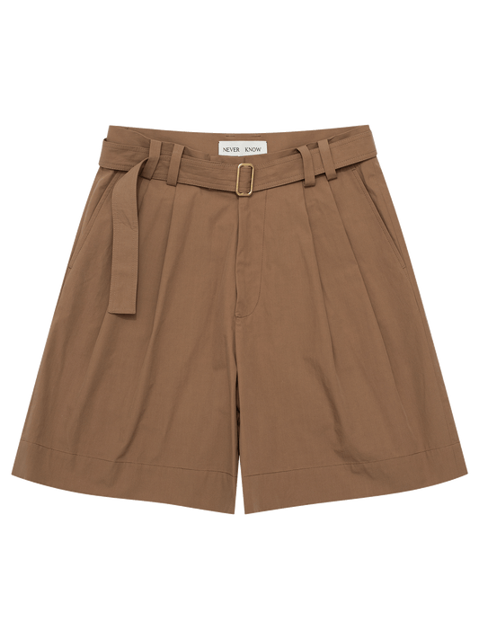 Caramel Belted Pleated Shorts