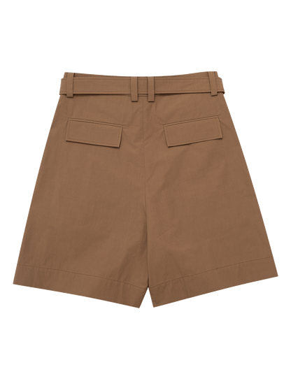 Caramel Belted Pleated Shorts