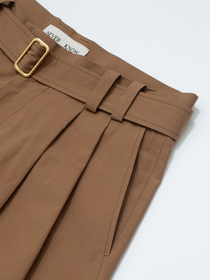 Caramel Belted Pleated Shorts