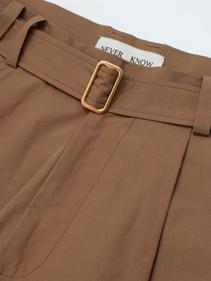 Caramel Belted Pleated Shorts