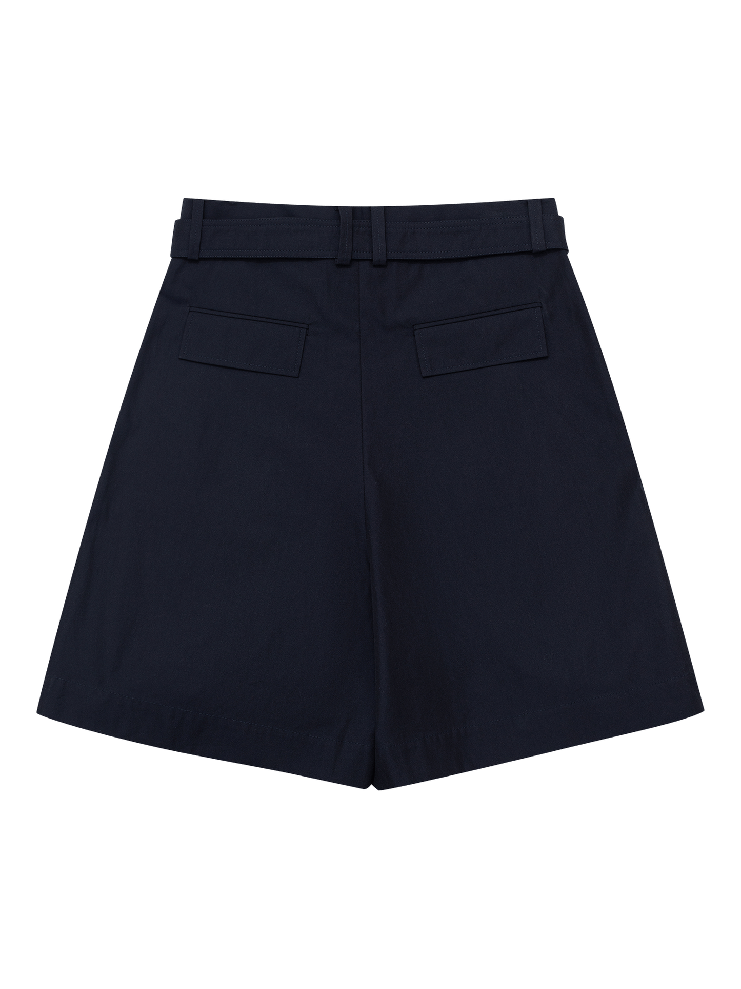 Dark Navy Belted Pleated Shorts