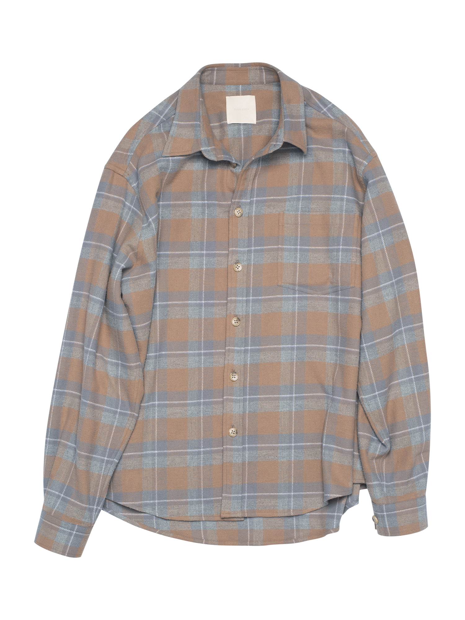 Tan & Slate Grey Plaid Flannel Shirt