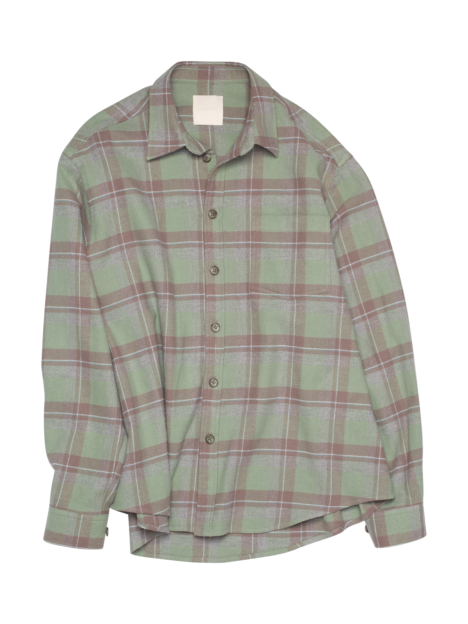 Mint Green & Taupe Plaid Flannel Shirt