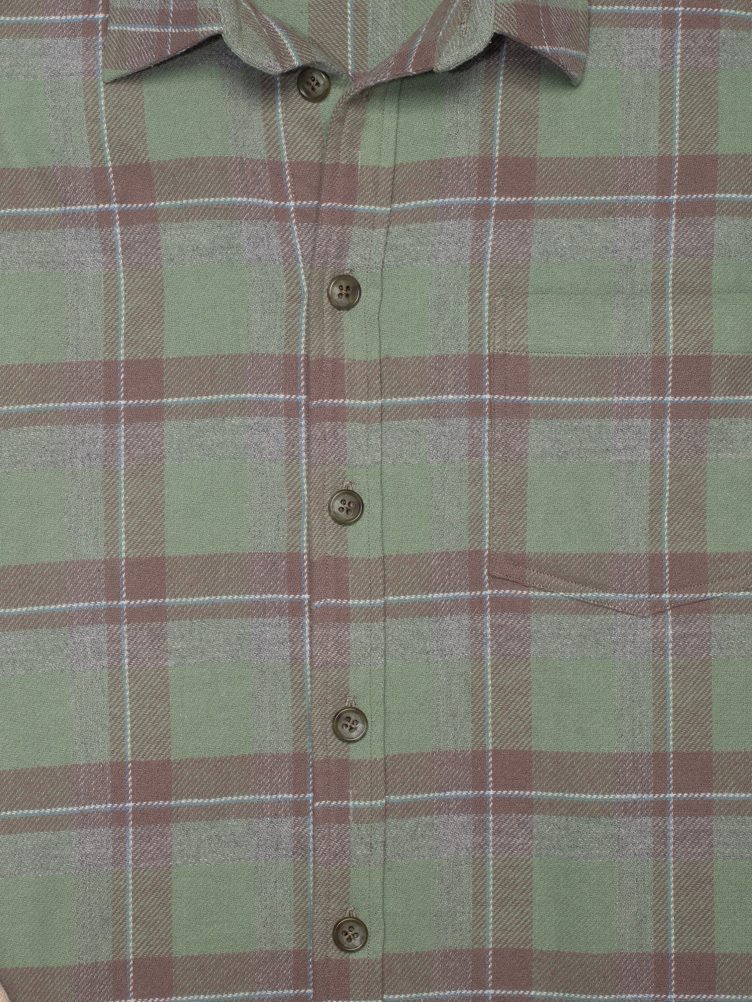 Mint Green & Taupe Plaid Flannel Shirt