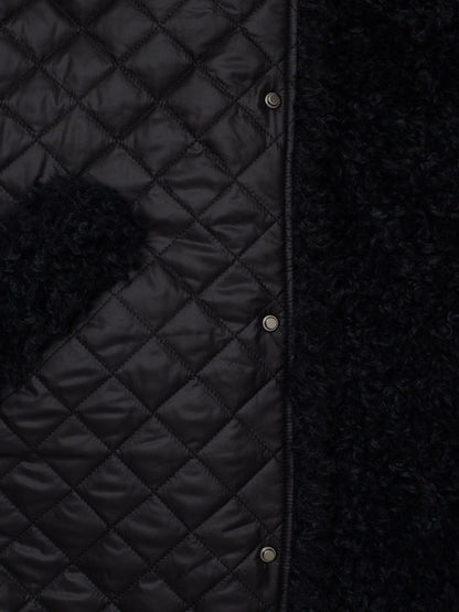 Black Reversible Sleeveless Quilted Faux Fur Vest