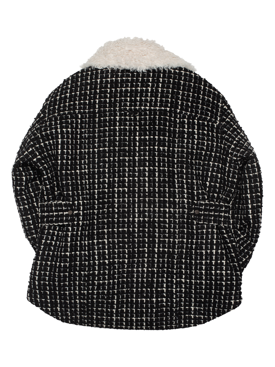 Black & White Tweed Oversized Shirt Jacket with Faux Fur