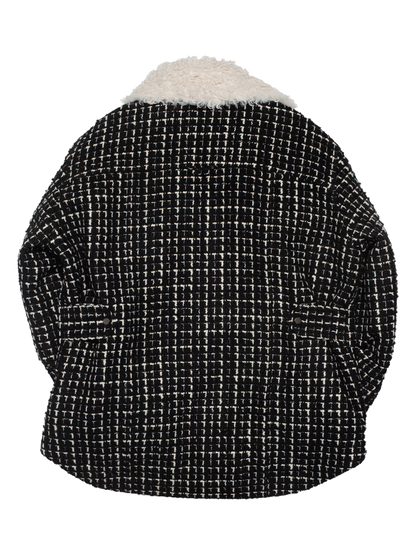 Black & White Tweed Oversized Shirt Jacket with Faux Fur