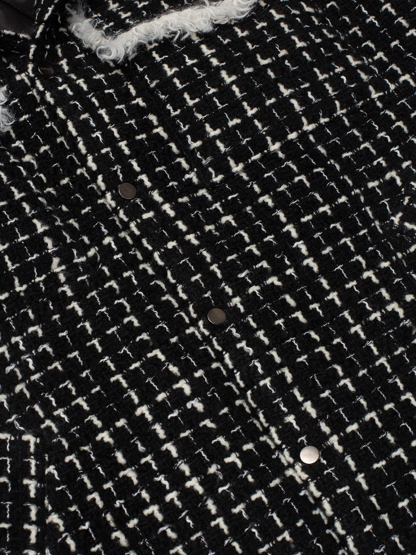 Black & White Tweed Oversized Shirt Jacket with Faux Fur