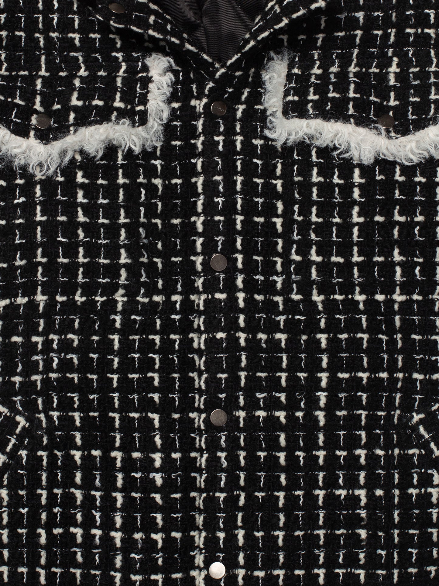 Black & White Tweed Oversized Shirt Jacket with Faux Fur