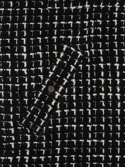 Black & White Tweed Oversized Shirt Jacket with Faux Fur