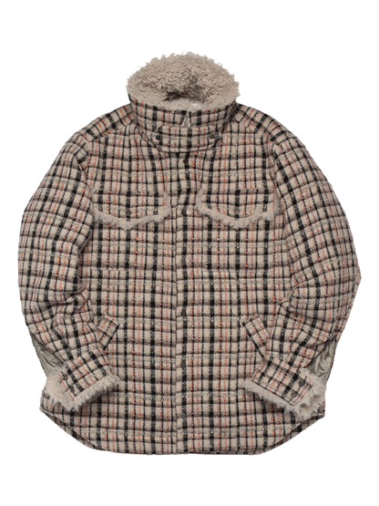 エメラルドツイード＆フェイクファーオーバーサイズシャツジャケット