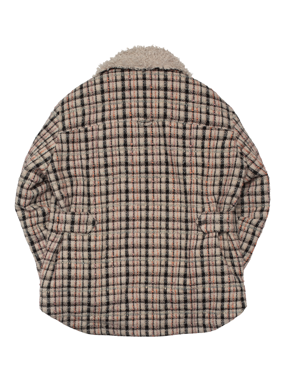 Beige Melange Tweed Oversized Shirt Jacket with Faux Fur