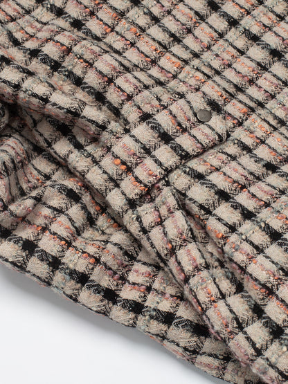 エメラルドツイード＆フェイクファーオーバーサイズシャツジャケット