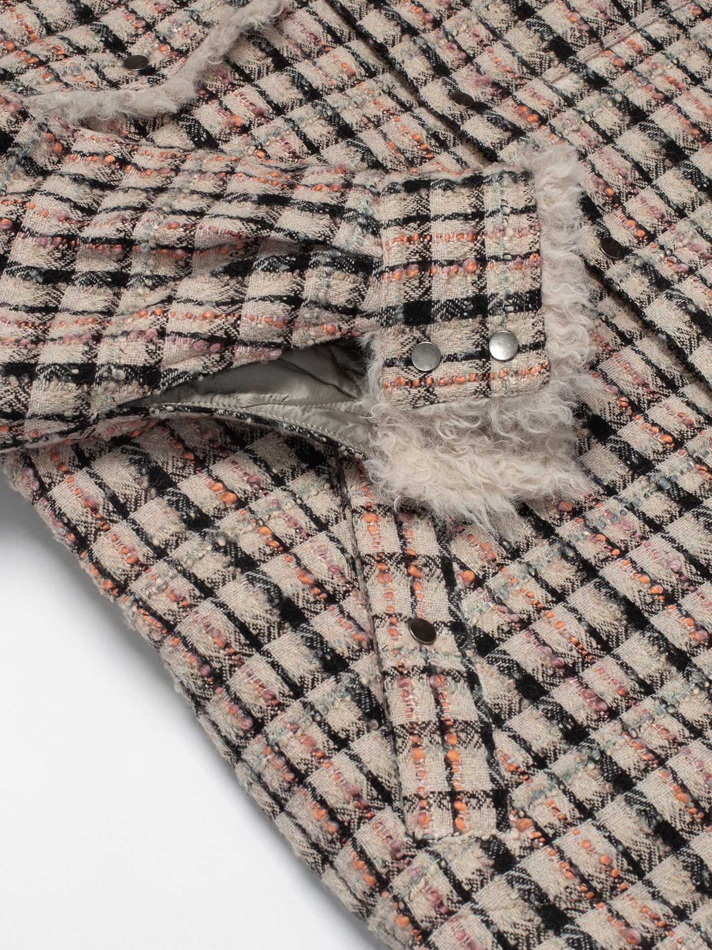 エメラルドツイード＆フェイクファーオーバーサイズシャツジャケット