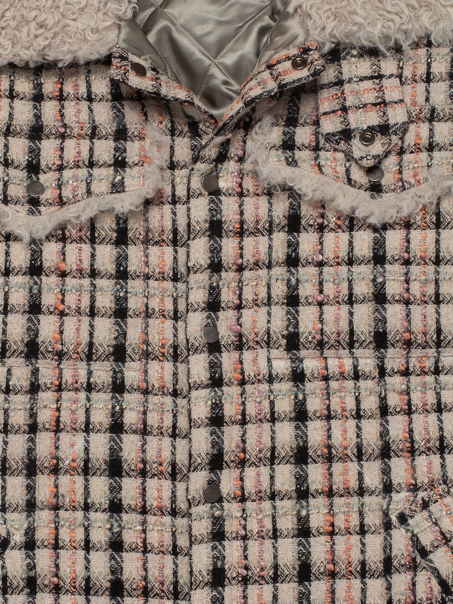 エメラルドツイード＆フェイクファーオーバーサイズシャツジャケット