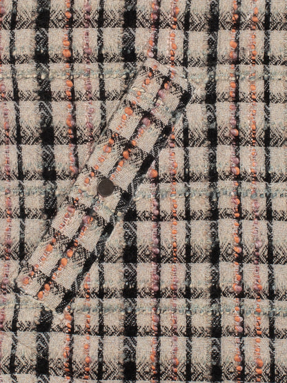 エメラルドツイード＆フェイクファーオーバーサイズシャツジャケット