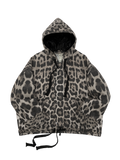 Snow leopard printed oversized hooded jacket with quilted lining and insulation.