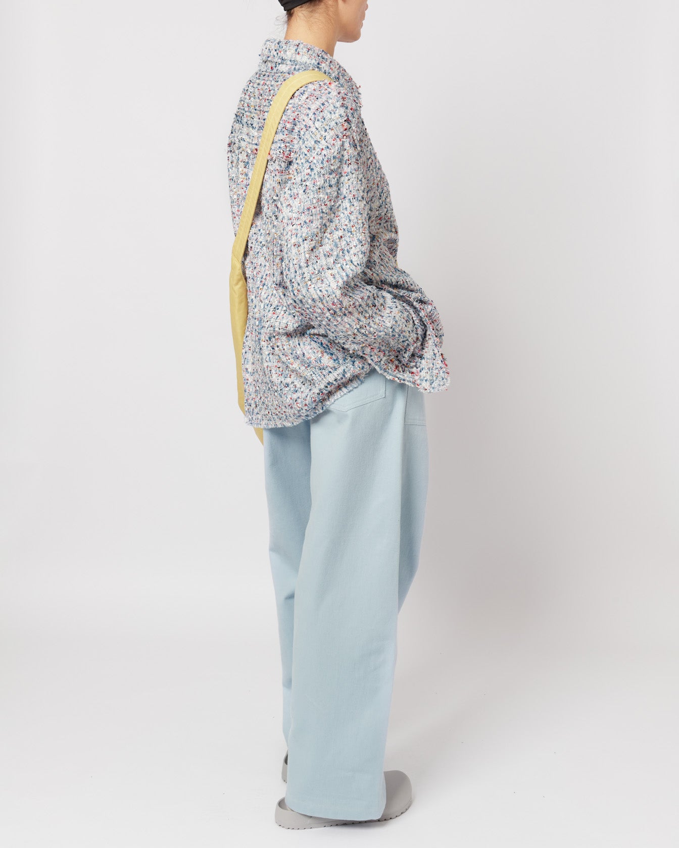 Light Blue Multicolor Melange Oversized Raw Cut Tweed Shirt