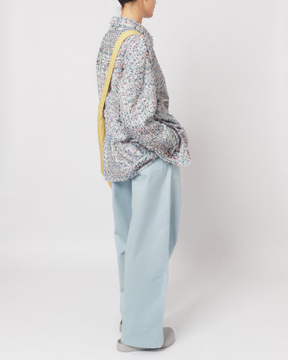 Light Blue Multicolor Melange Oversized Raw Cut Tweed Shirt