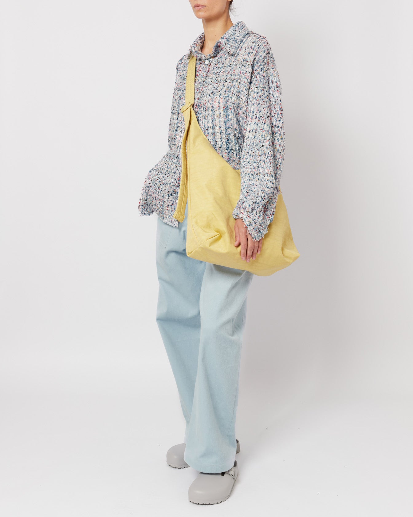 Light Blue Multicolor Melange Oversized Raw Cut Tweed Shirt