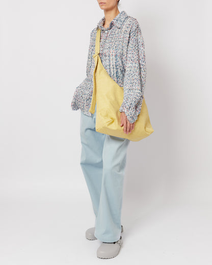 Light Blue Multicolor Melange Oversized Raw Cut Tweed Shirt