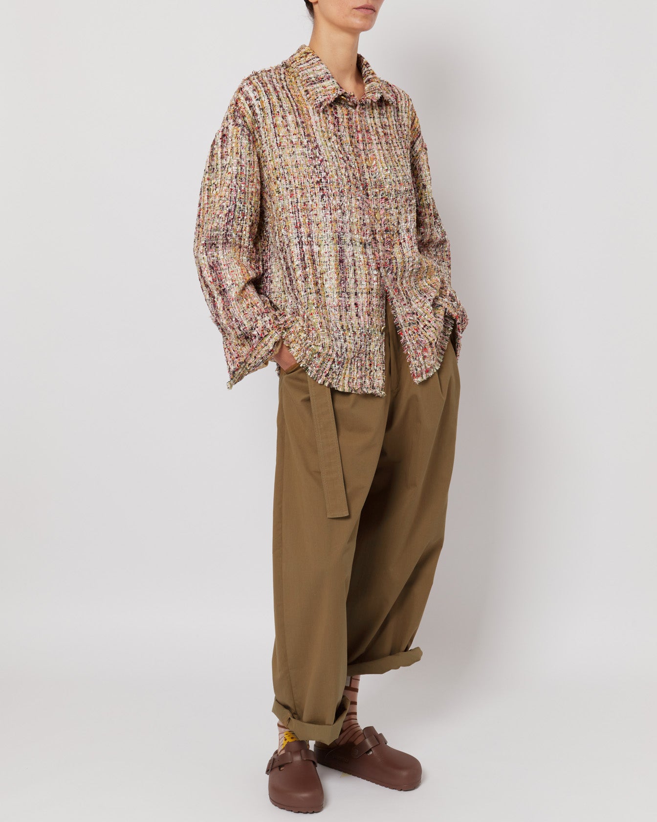 Golden Multicolor Melange Oversized Raw Cut Tweed Shirt
