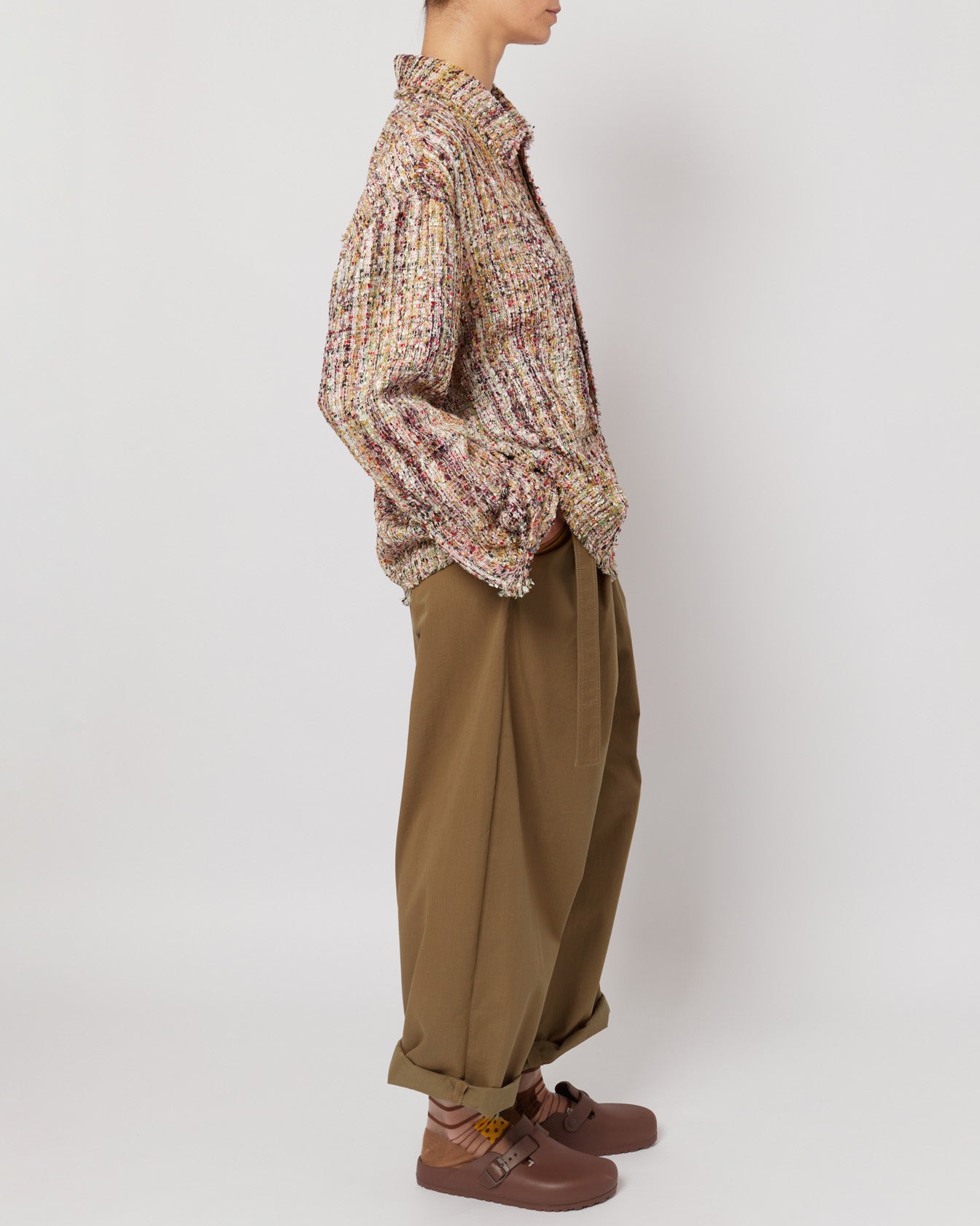 Golden Multicolor Melange Oversized Raw Cut Tweed Shirt