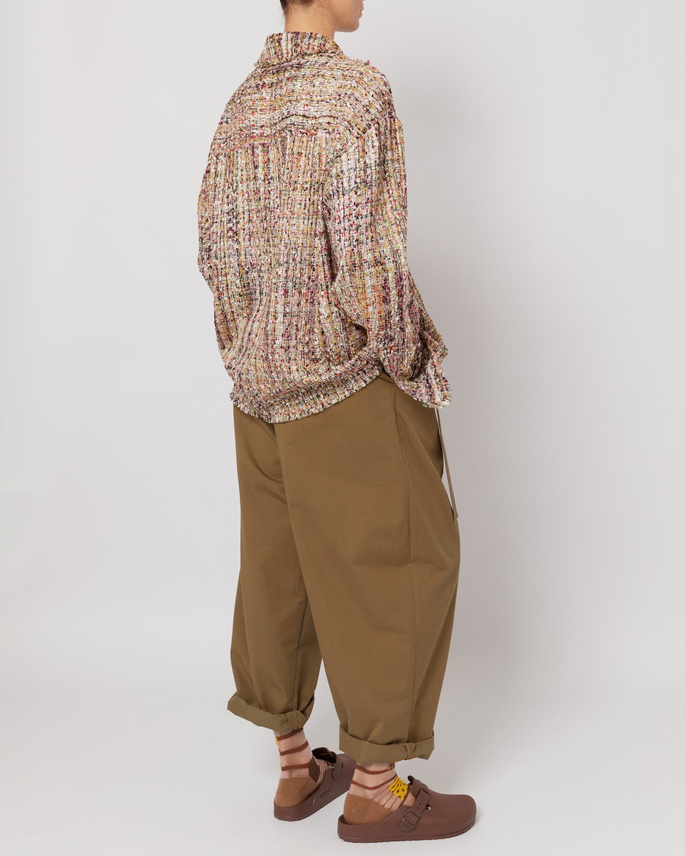 Golden Multicolor Melange Oversized Raw Cut Tweed Shirt